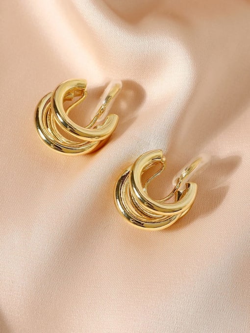 14k Gold [ ear clip] Brass Geometric Minimalist Multi-layer Clip Earring